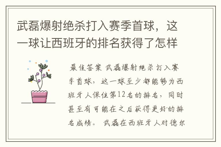 武磊爆射绝杀打入赛季首球，这一球让西班牙的排名获得了怎样的提升？