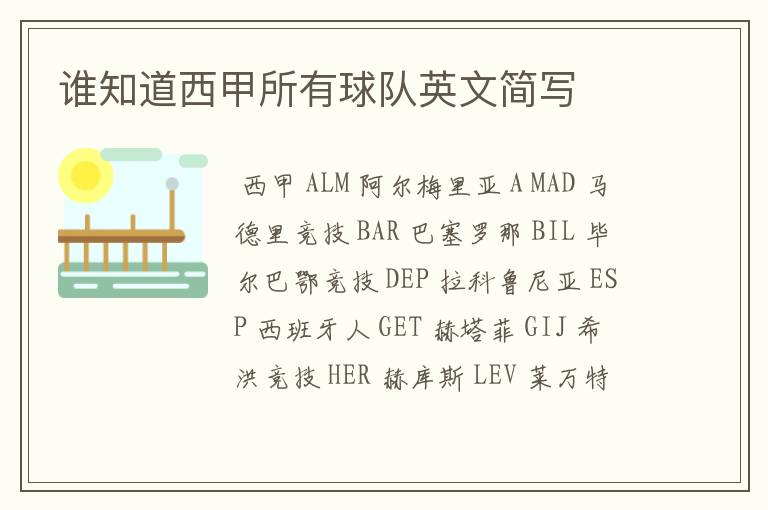 谁知道西甲所有球队英文简写