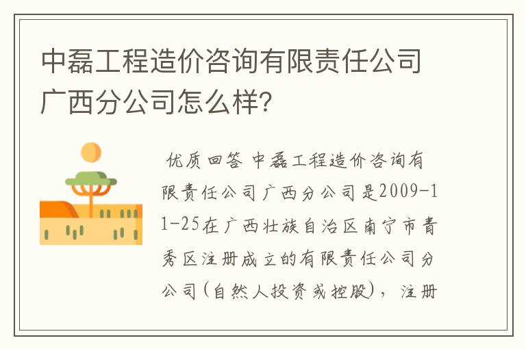 中磊工程造价咨询有限责任公司广西分公司怎么样？