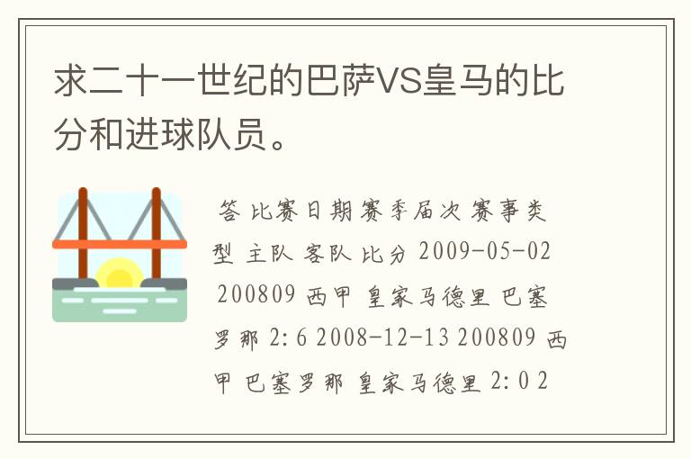 求二十一世纪的巴萨VS皇马的比分和进球队员。