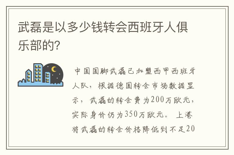 武磊是以多少钱转会西班牙人俱乐部的？