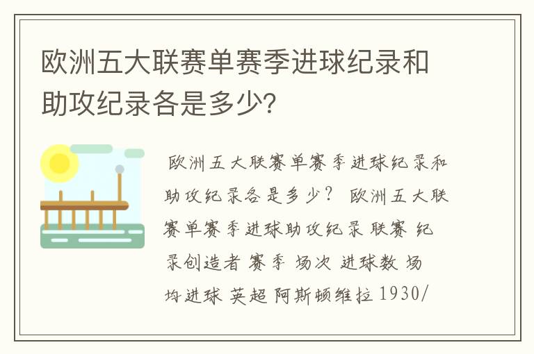 欧洲五大联赛单赛季进球纪录和助攻纪录各是多少？