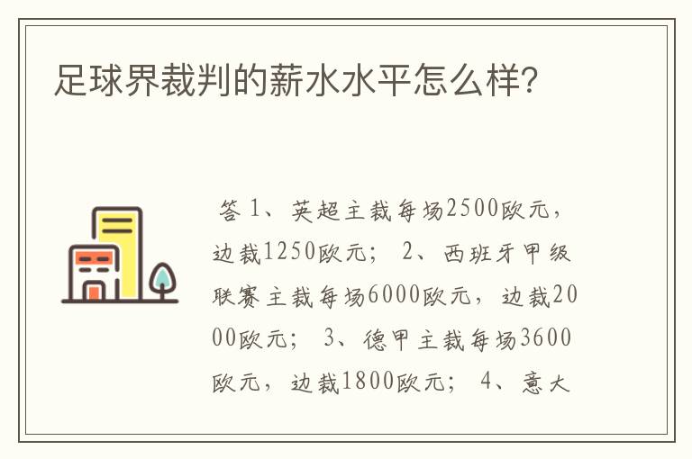 足球界裁判的薪水水平怎么样？