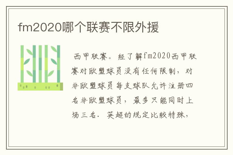 fm2020哪个联赛不限外援