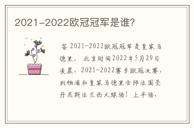 2021-2022欧冠冠军是谁？