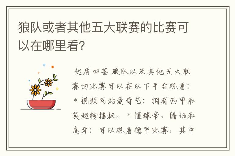 狼队或者其他五大联赛的比赛可以在哪里看？