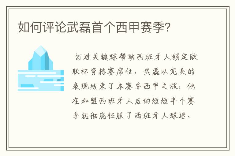 如何评论武磊首个西甲赛季？