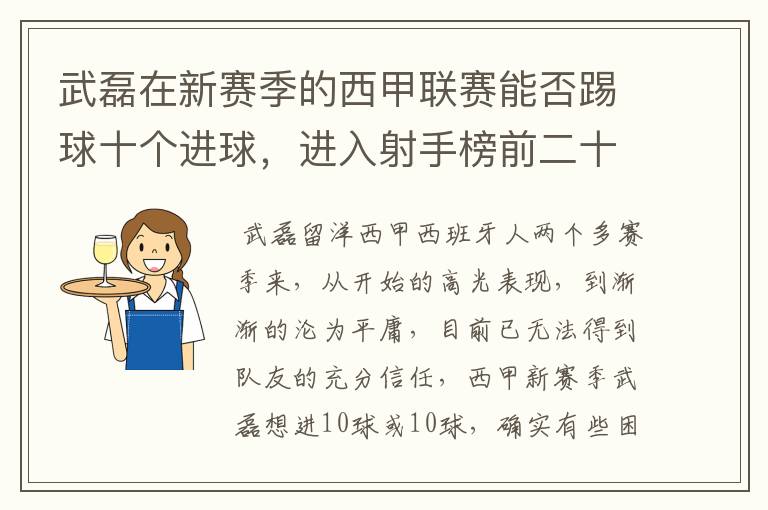 武磊在新赛季的西甲联赛能否踢球十个进球，进入射手榜前二十？