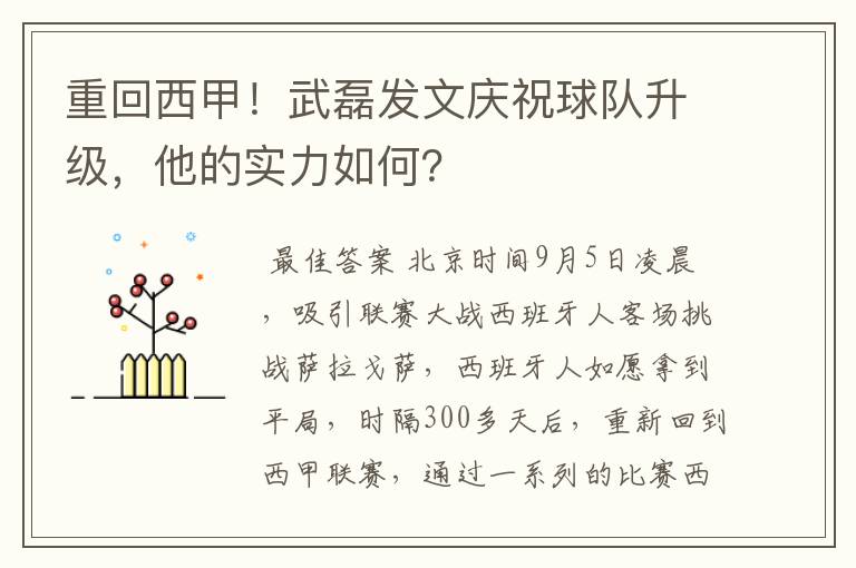 重回西甲！武磊发文庆祝球队升级，他的实力如何？