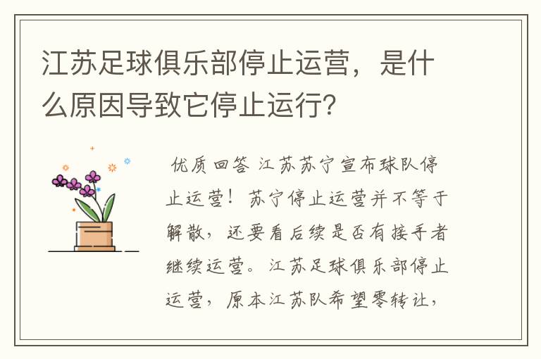 江苏足球俱乐部停止运营，是什么原因导致它停止运行？