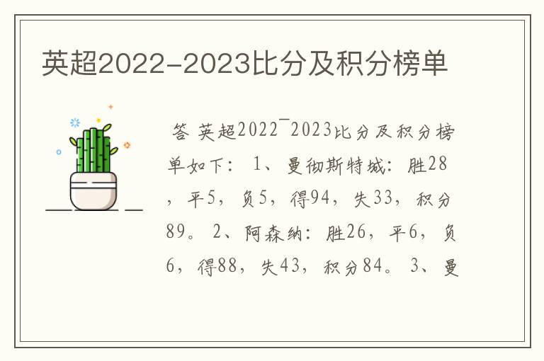 英超2022-2023比分及积分榜单