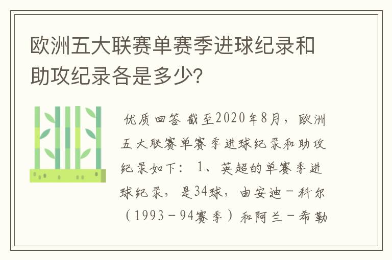 欧洲五大联赛单赛季进球纪录和助攻纪录各是多少？