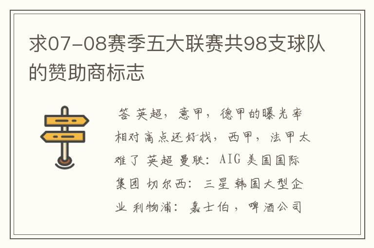 求07-08赛季五大联赛共98支球队的赞助商标志