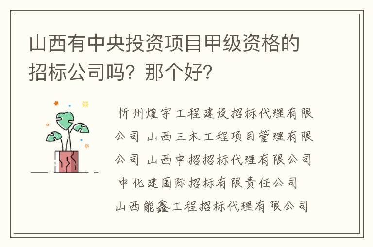 山西有中央投资项目甲级资格的招标公司吗？那个好？