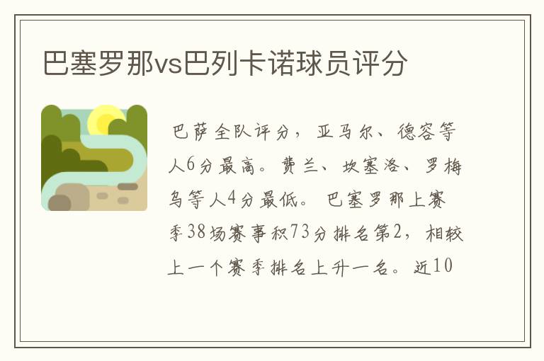 巴塞罗那vs巴列卡诺球员评分