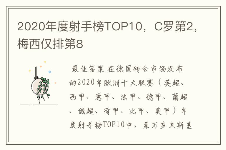 2020年度射手榜TOP10，C罗第2，梅西仅排第8