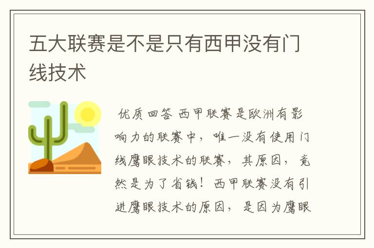 五大联赛是不是只有西甲没有门线技术