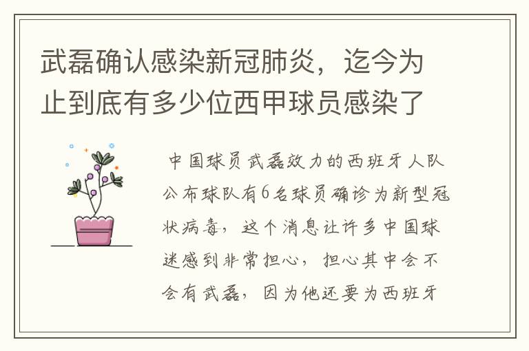 武磊确认感染新冠肺炎，迄今为止到底有多少位西甲球员感染了新冠病毒？