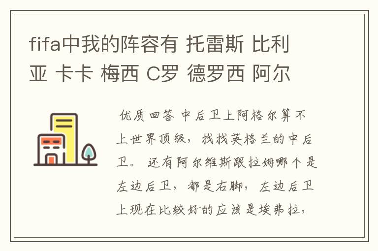 fifa中我的阵容有 托雷斯 比利亚 卡卡 梅西 C罗 德罗西 阿尔维斯 拉姆 卢西奥 阿格尔，4-1-2-1-2。