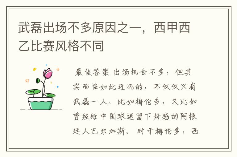 武磊出场不多原因之一，西甲西乙比赛风格不同