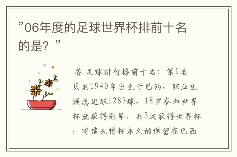 ”06年度的足球世界杯排前十名的是？”