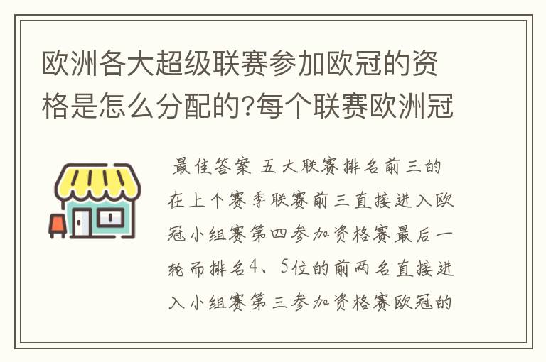 欧洲各大超级联赛参加欧冠的资格是怎么分配的?每个联赛欧洲冠军杯参赛队