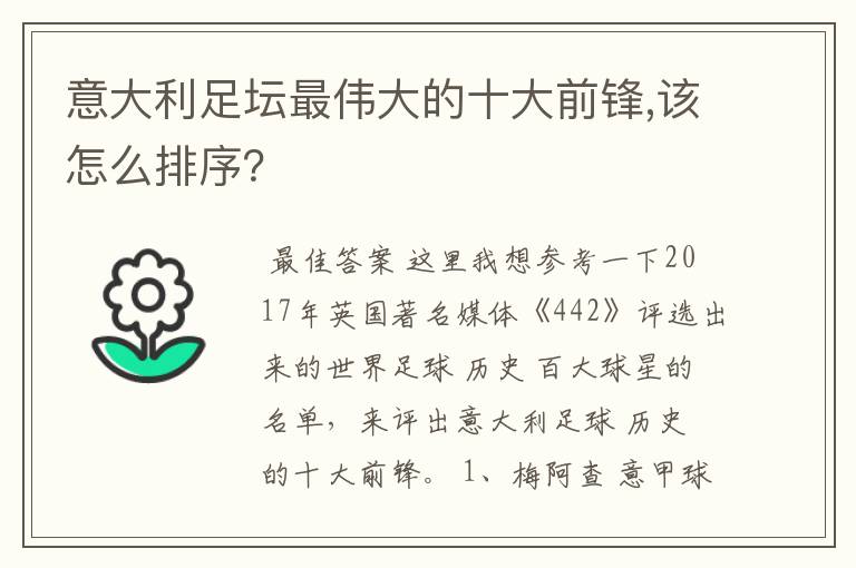 意大利足坛最伟大的十大前锋,该怎么排序？