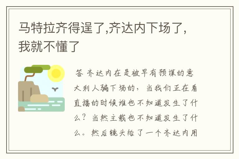 马特拉齐得逞了,齐达内下场了,我就不懂了