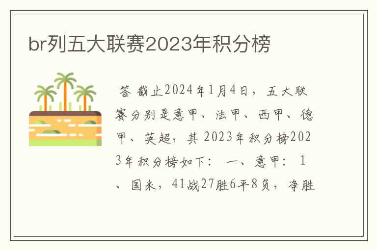 br列五大联赛2023年积分榜