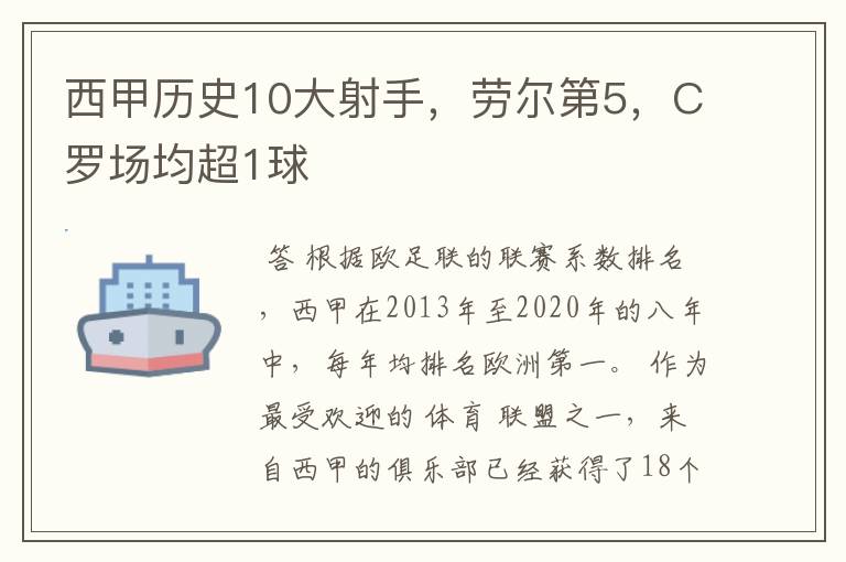 西甲历史10大射手，劳尔第5，C罗场均超1球