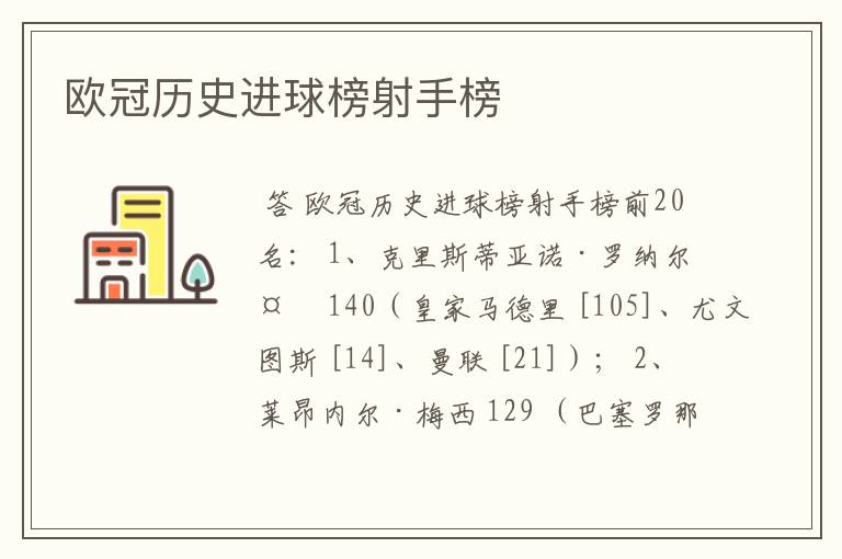 欧冠历史进球榜射手榜