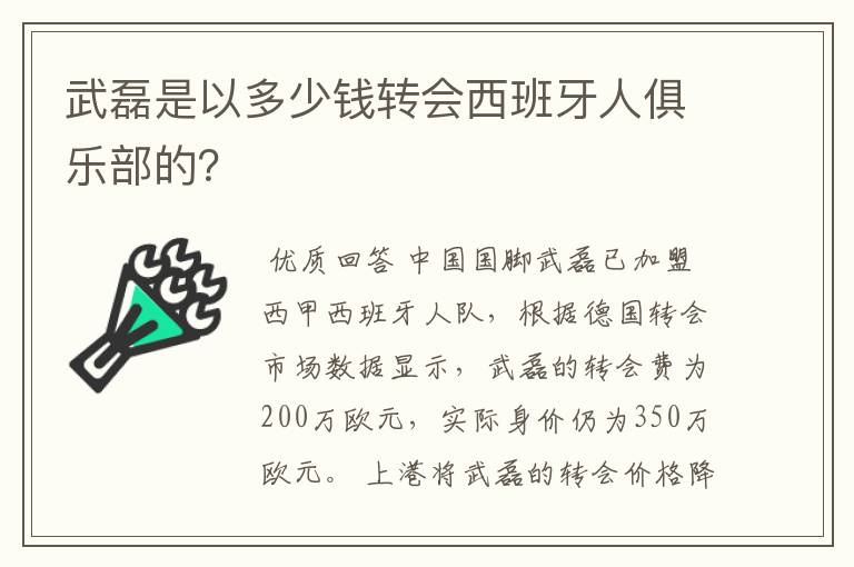 武磊是以多少钱转会西班牙人俱乐部的？