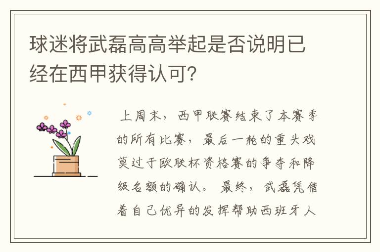 球迷将武磊高高举起是否说明已经在西甲获得认可？