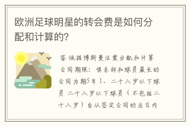 欧洲足球明星的转会费是如何分配和计算的？