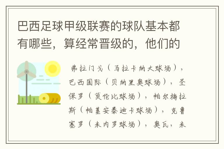 巴西足球甲级联赛的球队基本都有哪些，算经常晋级的，他们的球场都叫什么名