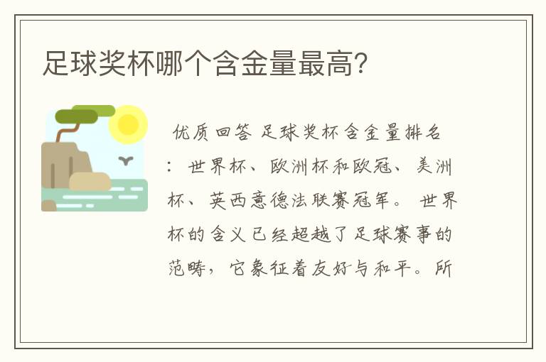 足球奖杯哪个含金量最高？