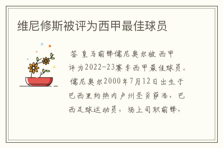 维尼修斯被评为西甲最佳球员