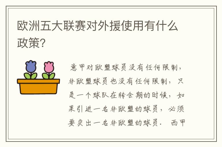 欧洲五大联赛对外援使用有什么政策？