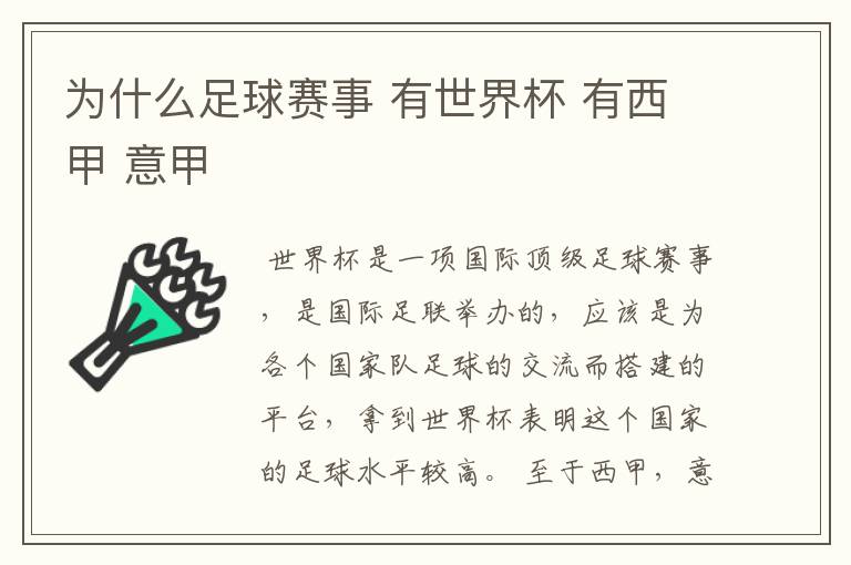 为什么足球赛事 有世界杯 有西甲 意甲