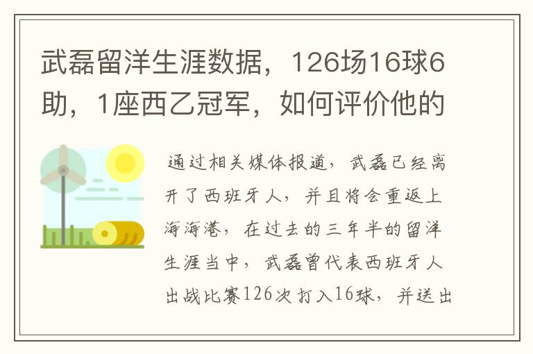 武磊留洋生涯数据，126场16球6助，1座西乙冠军，如何评价他的表现？