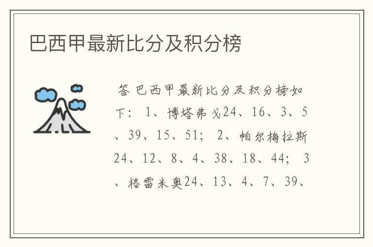 巴西甲最新比分及积分榜