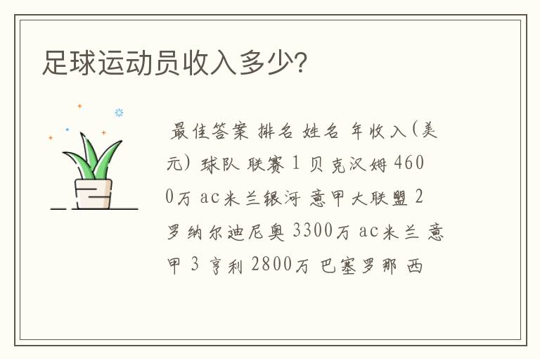足球运动员收入多少?