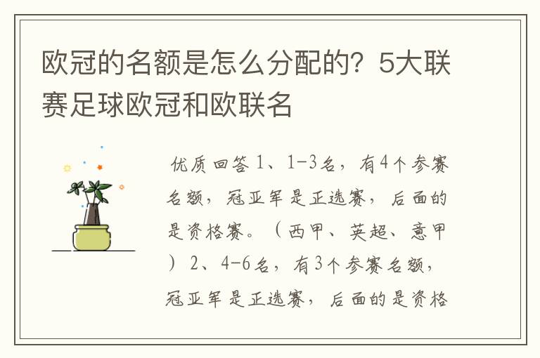 欧冠的名额是怎么分配的？5大联赛足球欧冠和欧联名