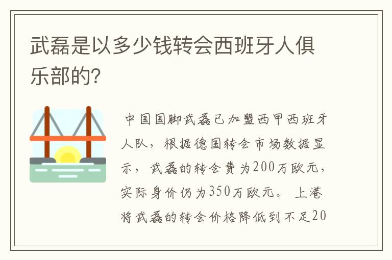 武磊是以多少钱转会西班牙人俱乐部的？