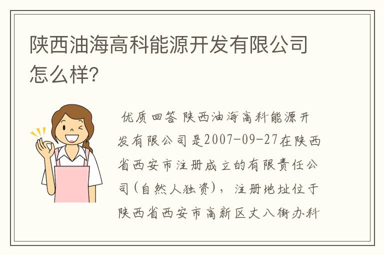 陕西油海高科能源开发有限公司怎么样？