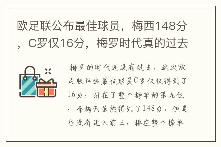 欧足联公布最佳球员，梅西148分，C罗仅16分，梅罗时代真的过去了吗？