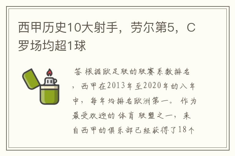 西甲历史10大射手，劳尔第5，C罗场均超1球