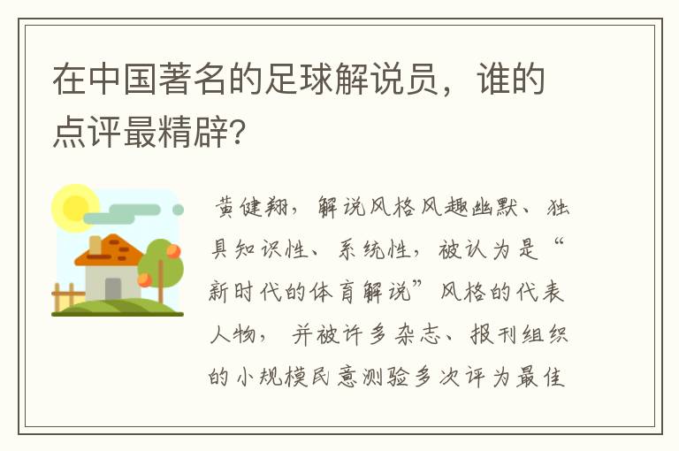 在中国著名的足球解说员，谁的点评最精辟?