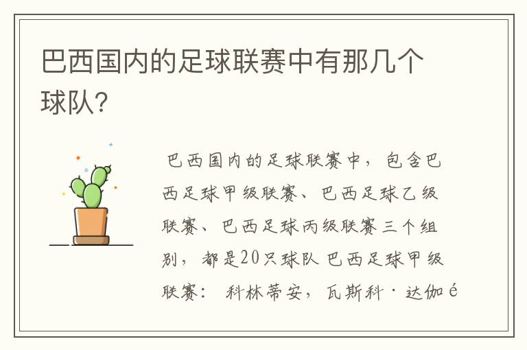 巴西国内的足球联赛中有那几个球队？