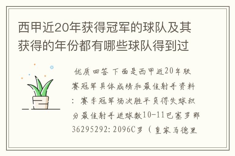 西甲近20年获得冠军的球队及其获得的年份都有哪些球队得到过意大利